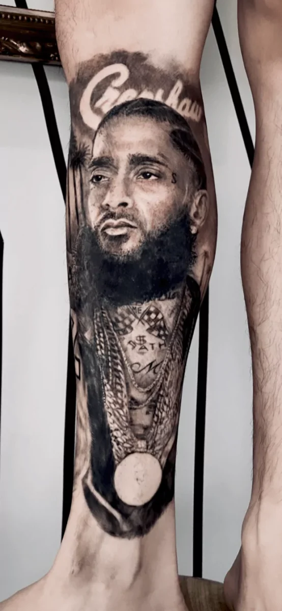 Black and Grey realism portrait tattoo by Nestor Ace in Vancouver